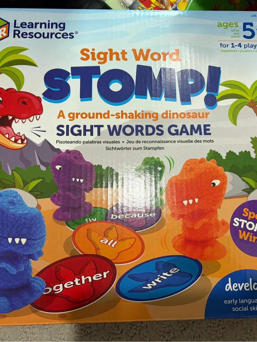 Sight Word STOMP! Game - Orange & Purple Dinosaurs